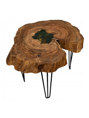 Stolik kawowy Oliva Aurum - drewno oliwne, bursztyn, chrobotek, żywica