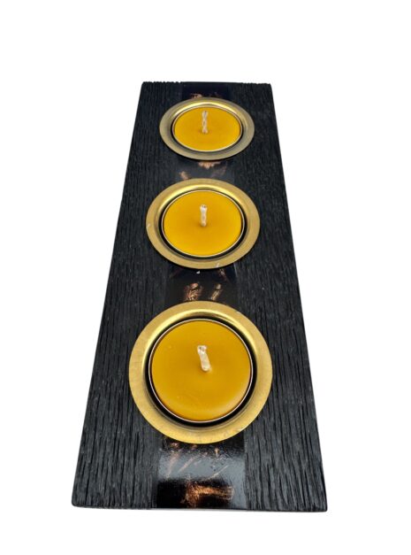 Świecznik czarny dąb 3 t-lighty wosk pszczeli 220x80 mm ZONA