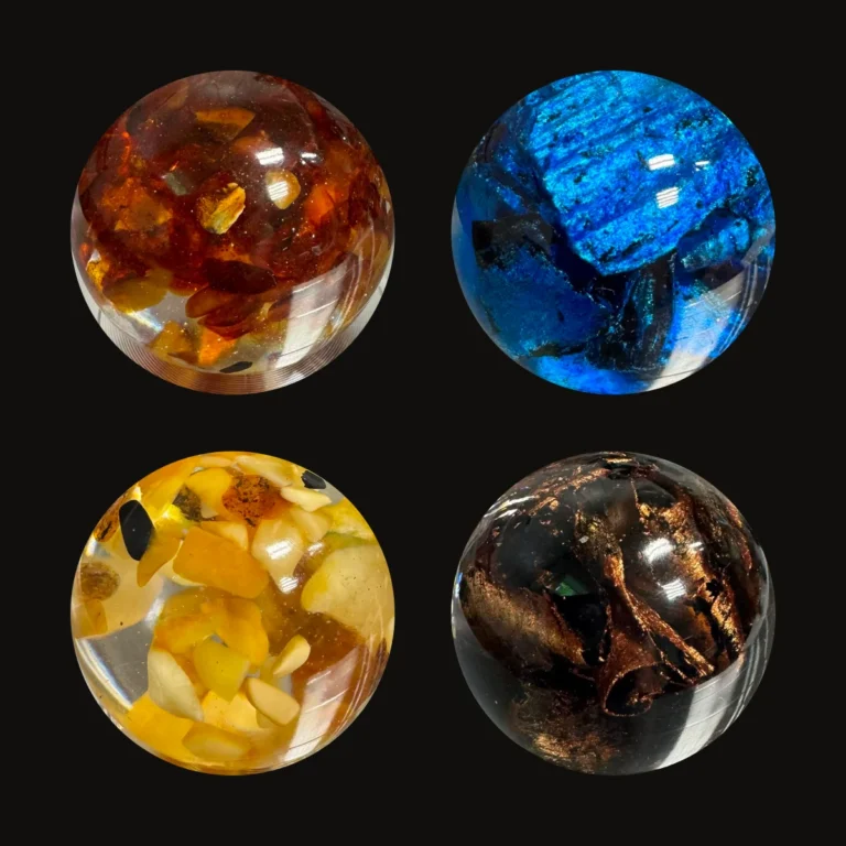 Gałki kuliste Sfera ZONA DI LUSSO – bursztyn, błękit i miedź w krysztale żywicy